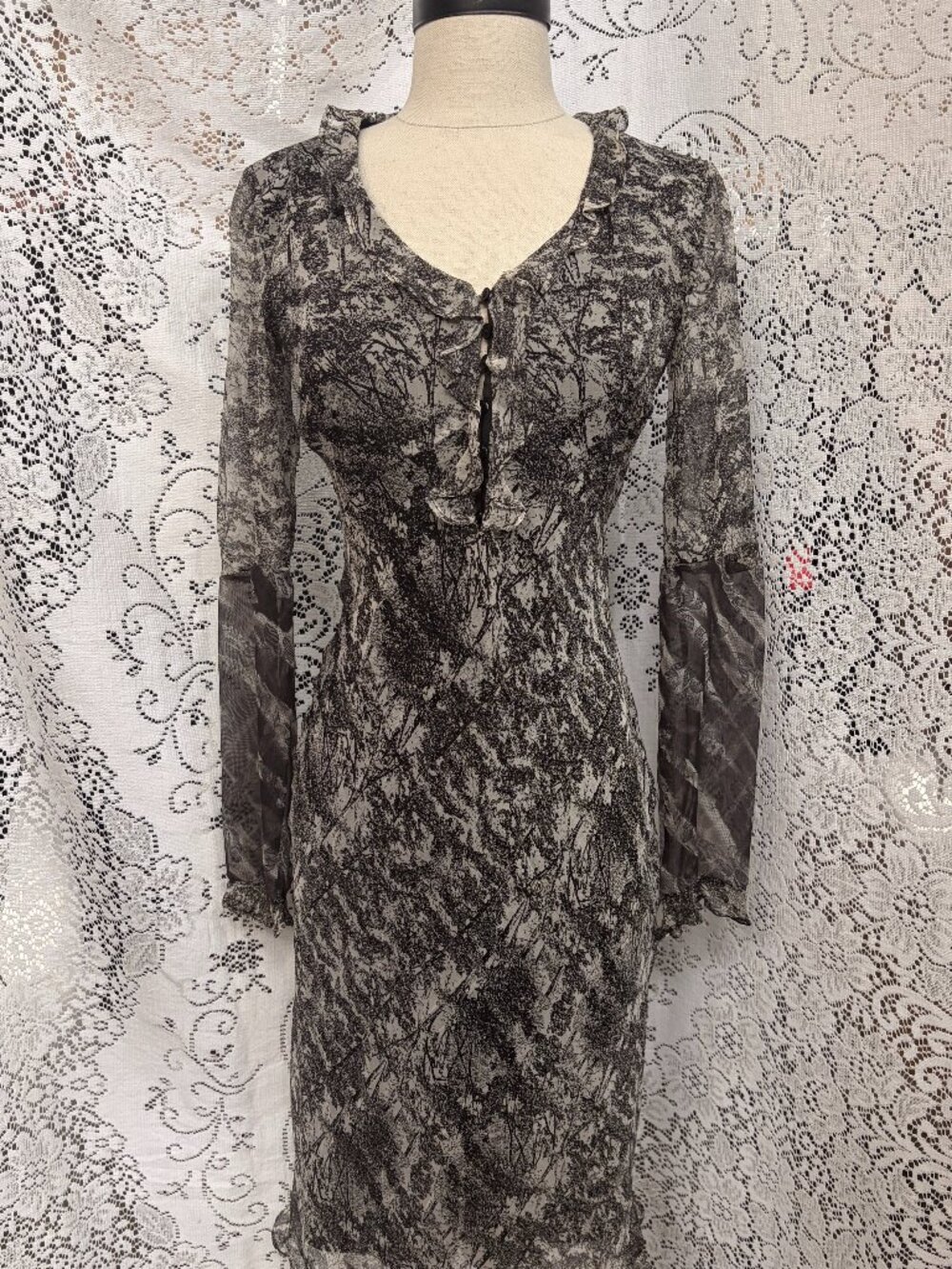 Vintage Y2K 100% Silk Forest Print Dress Size 4